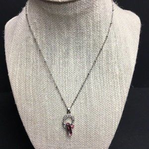 Pendant Necklace Pink Rhinestone Horseshoe Horse Silver Chain Barbie Retro BoHo